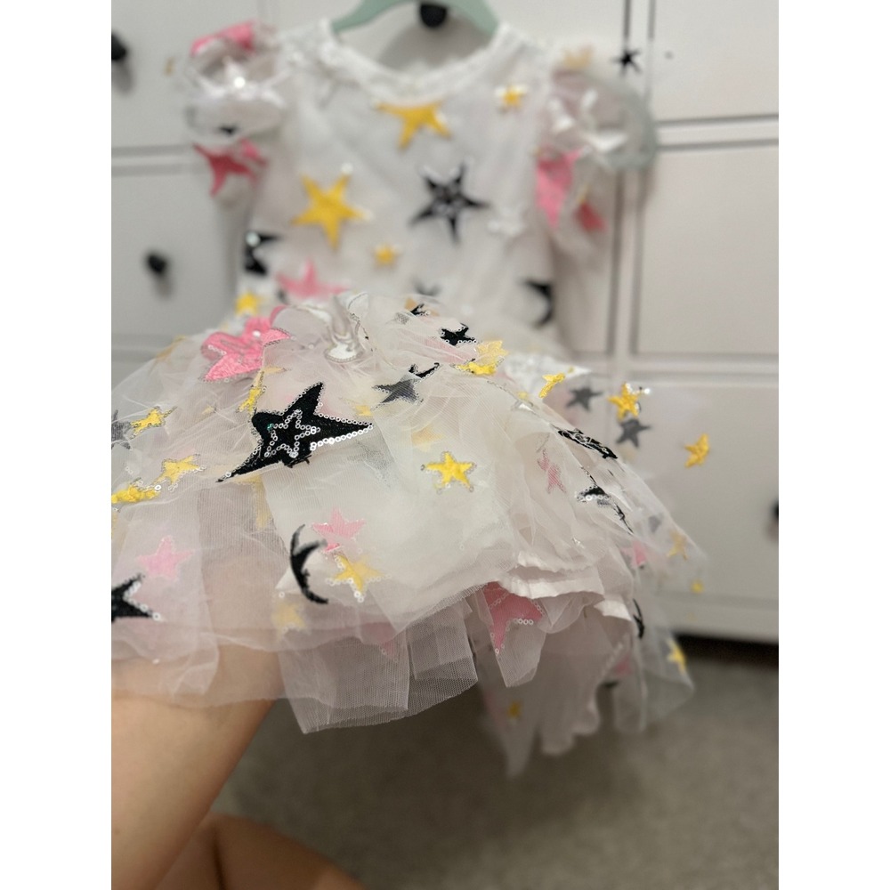 Lola + The Boys Girls White Tulle Sequin Star Dress Size 10 Party Birthday - Picture 5 of 7